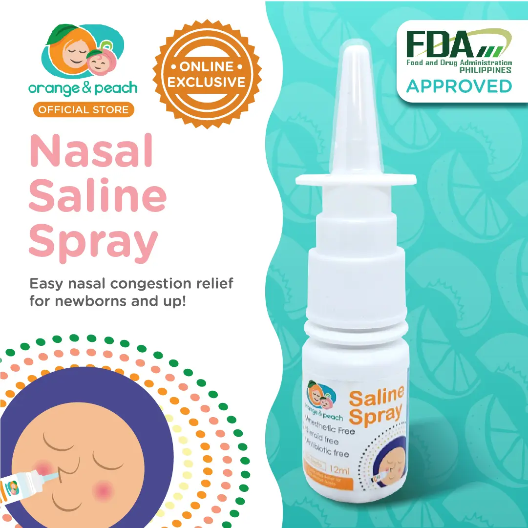 Orange and Peach Nasal Saline Spray Salt Water Solution for Allergy Relief and Congestion for Newborns and Up