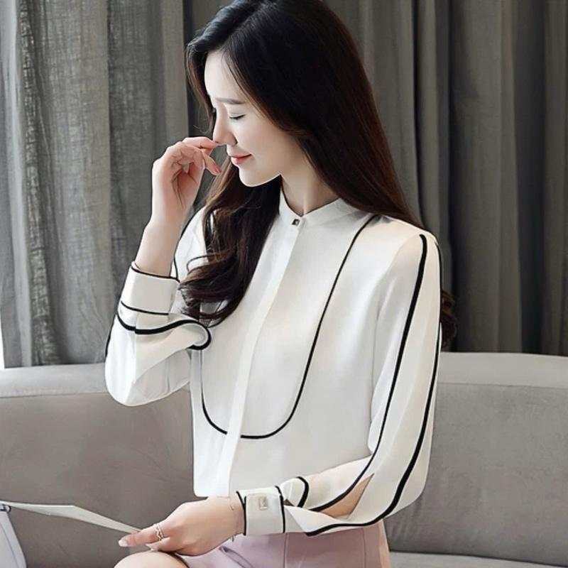 Siêu hot áo  sơ mi màu trắng viền đen  chất  vải  Ngọc trai 1