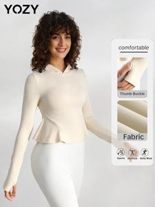 YOZY-GOOO Women's Solid Color Thumb Hole Design Hooded Top, Casual Long Sleeve Top for Daily Wear, Ladies Clothes for All Seasons