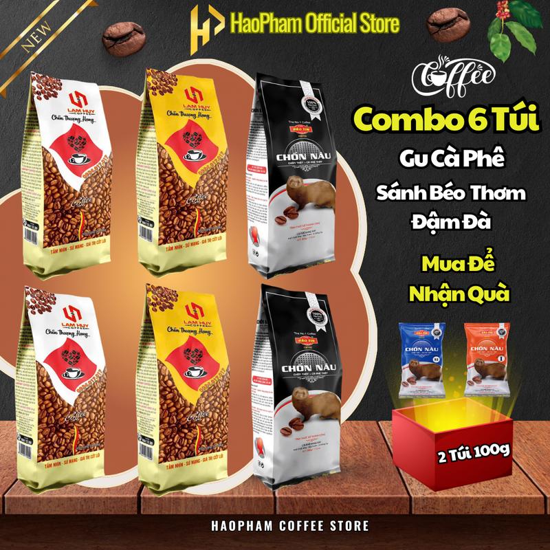 (Combo 3kg - 6 Túi) Cà Phê Pha Phin Chồn Nâu 500g, Gu Cafe Sánh Béo Thơm Dai Đậm Đà, Dành Cho Quán Cafe Coffee cà  phê Socola