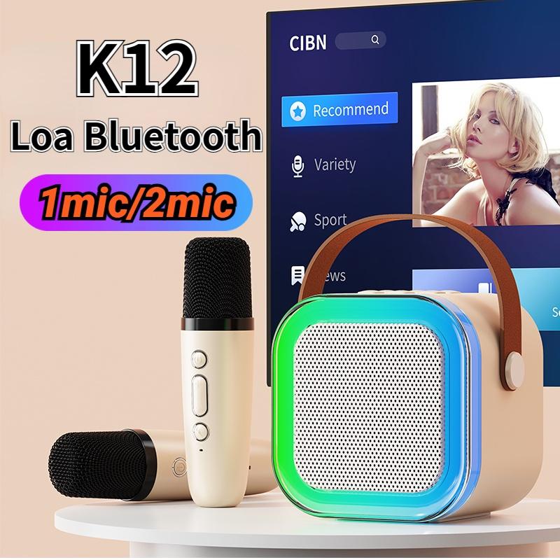 Loa Bluetooth Karaoke K12 xách tay di động không dây Công suất lớn( Kèm 2 mic không dây) Củ Loa Kem Nghe Nhạc loa  goojodoq 2
