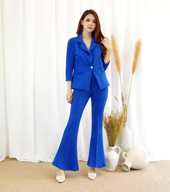 #083 , SET BLAZER POCKET CUTBRAY SCUBA PREMIUM Polos Setelan  Wanita Celana Panjang Atasan Dewasa Hitam Outer Kulot Bawahan 8