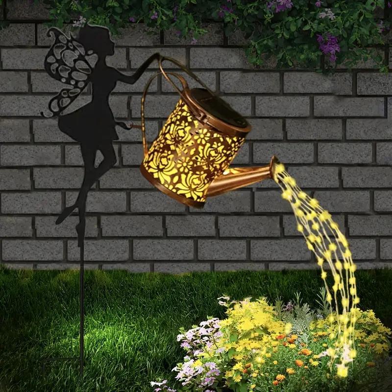 Product Introduction of Solar Lights Outdoor, Solar Powered Watering Can with Waterfall Light, Waterproof Garden Light, Iron Hanging Lantern, Garden Decor Lights for Lawn Pathway Landscape 0
