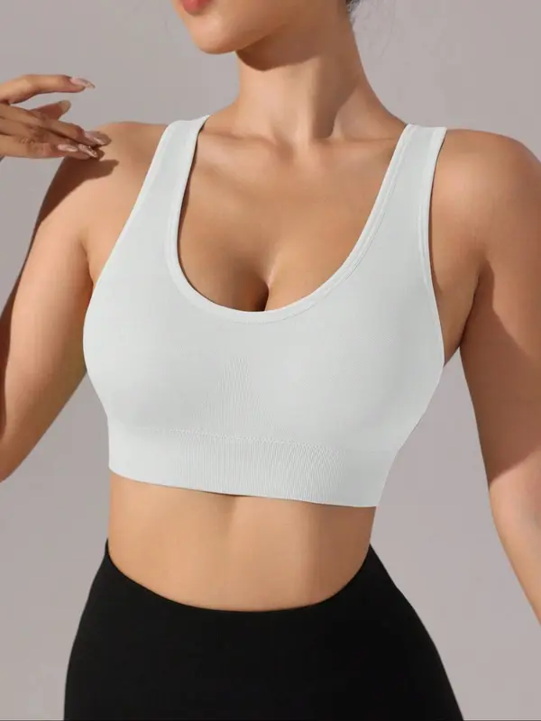 Women's Solid Racerback Sports Bra, Breathable Comfortable Wireless Sports Bra, Ladies Sportswear for Indoor Outdoor Wear 3