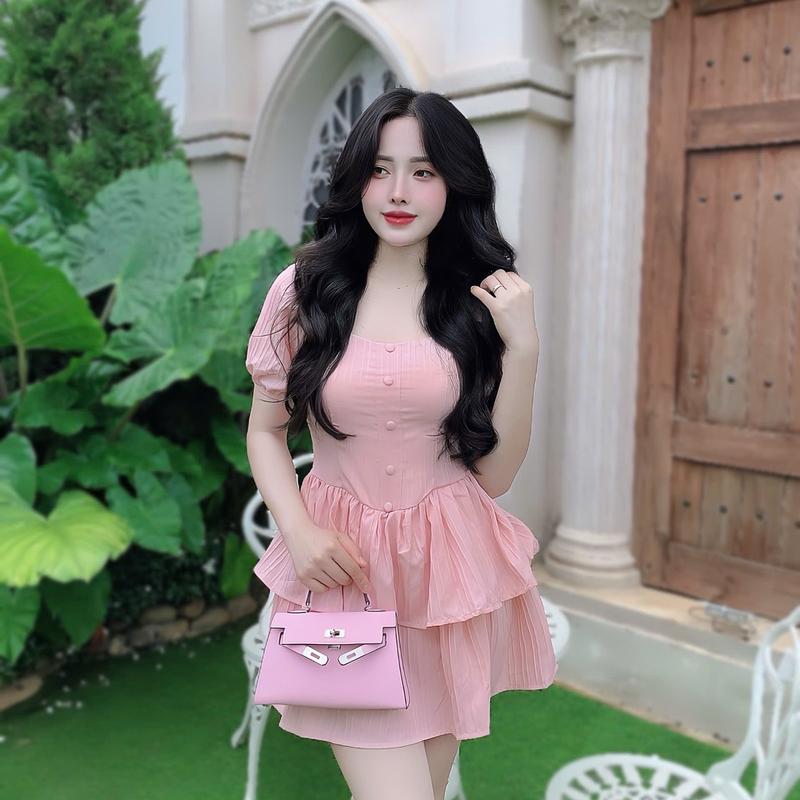 Váy  Dự Tiệc Có Mút Cổ Vuông Trễ Vai Tay Ngắn Vải Xốp Nhật Bigsize 50-100kg Nữ Dress Voan Đầm Women Đen - B.1304 8