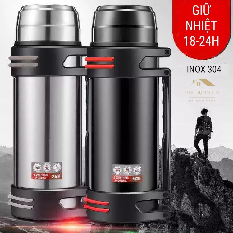 Bình Giữ Nhiệt 2000ml, Cốc giữ nhiệt 1200ml Cao Cấp, Phong Cách Hiện Đại,Tặng Kèm Dây Đai - CN02
