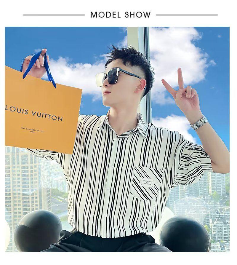 Product Introduction of Áo Sơ Mi Pu Shuai, Phong Cách Mùa Hè, Dành Cho Nam Giới, ngắn Tay Áo, Hợp Xu hướng, Thường Ngày, Tay Lửng Áo, Áo Sơ Mi Sọc Mỏng 5
