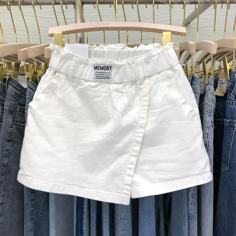 Quần Váy Giả Hai Lớp, Ngoại Cỡ, Dễ Phối Đồ, Cạp Cao Co Giãn, Làm Bằng Cotton Nguyên Chất, Thích Hợp Cho Mùa Xuân Và Mùa Hè, Màu Trắng, Bó Sát, Váy Ngắn Chữ A, Dành Cho Nữ