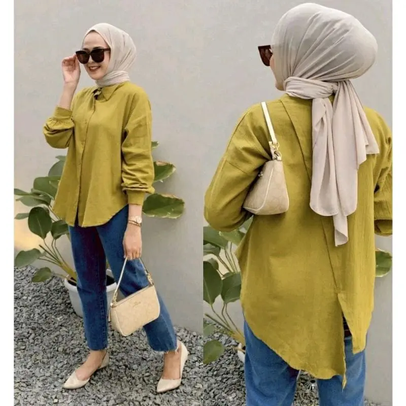 Nelka Linen shirt / Kemeja Belah Belakang Kekinian Baju