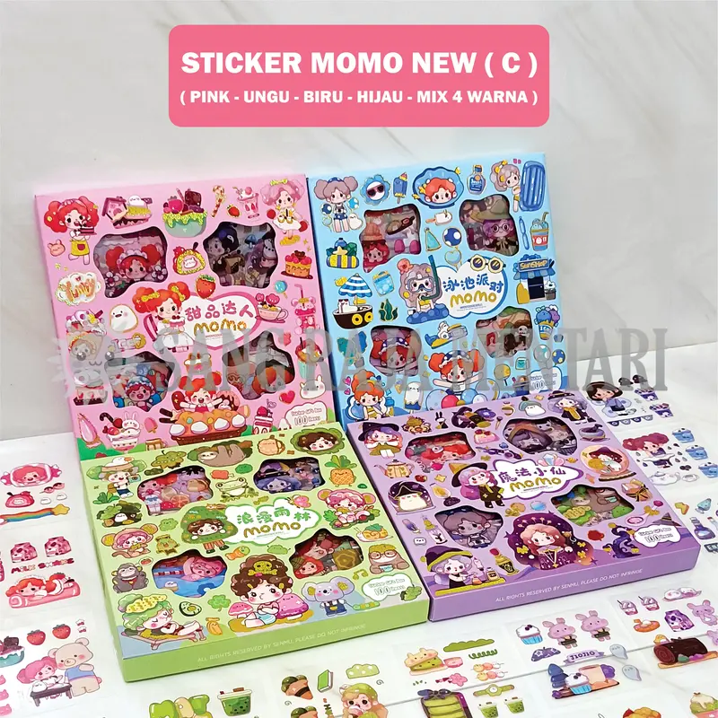 Stiker Momo Waterproof Dapat Box isi 100 Lembar | Sticker Kartun Korea Dekorasi Aesthetic Botol Minum Tumblr Viral Lucu Paper 1