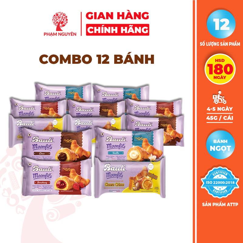 Combo 12 Bánh Sừng Bò Bauli Moonfils 45g | Bánh ăn sáng tiện lợi giàu dinh dưỡng | Bánh sừng trâu | Đồ ăn vặt Snack Food | Thức Ăn