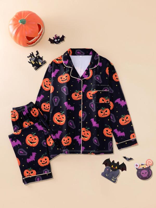 Women's Halloween Themed Pajama Two-piece Set, Casual Comfortable Long Sleeve Top & Pants PJ Set, Ladies Sleepwear for All Seasons 0