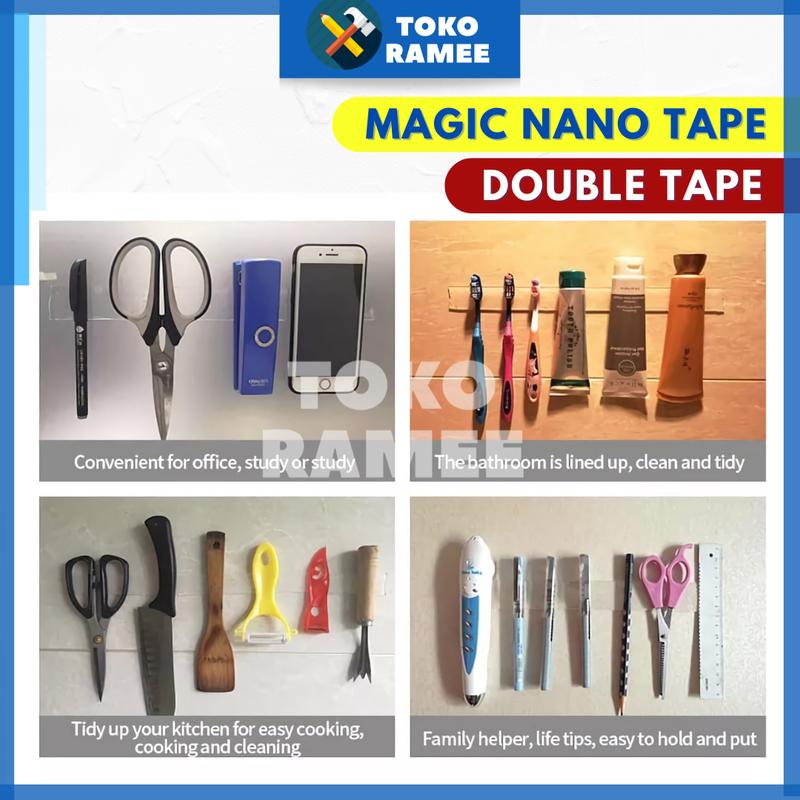 Lem Double / Doble Tape Nano Magic Tape Lakban Selotip Isolasi Tempelan Perekat 2 Sisi Double / Doubel / Dauble Tip Tipe Tap Tape 1M 3M 5M Bening Akrilik Acrylic Super Kuat Tanpa Bekas Dinding Serbaguna Multifungsi Waterproof Water Proof Bisa Dicuci 9