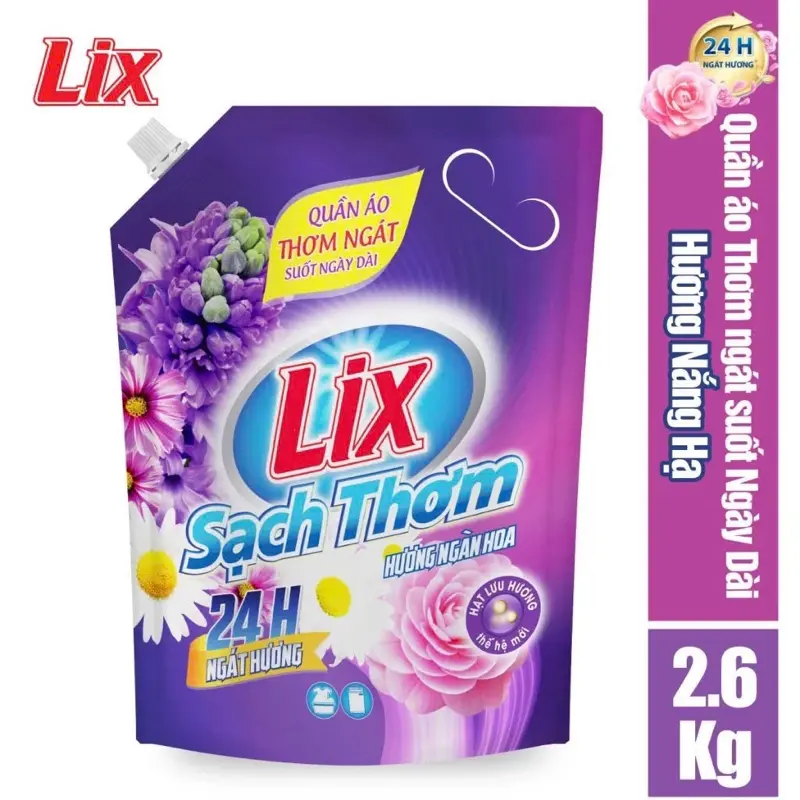 Nước giặt Lix sạch thơm hương ngàn hoa 2.6kg giúp tiết kiệm thời gian