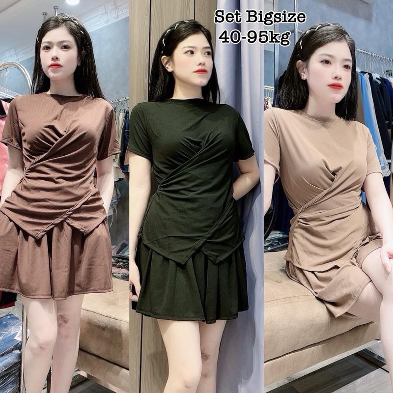 Thời Trang Én Nhỏ Có Bigsize - Set Áo và Quần Thun Gân Tăm Xinh Nhẹ Nhàng Thiết Kế Dự Tiệc Cho Nữ Đẹp Sang Chảnh Dễ Thương 50-100kg Top Thun Màu Xanh Nhung Women Màu Đen