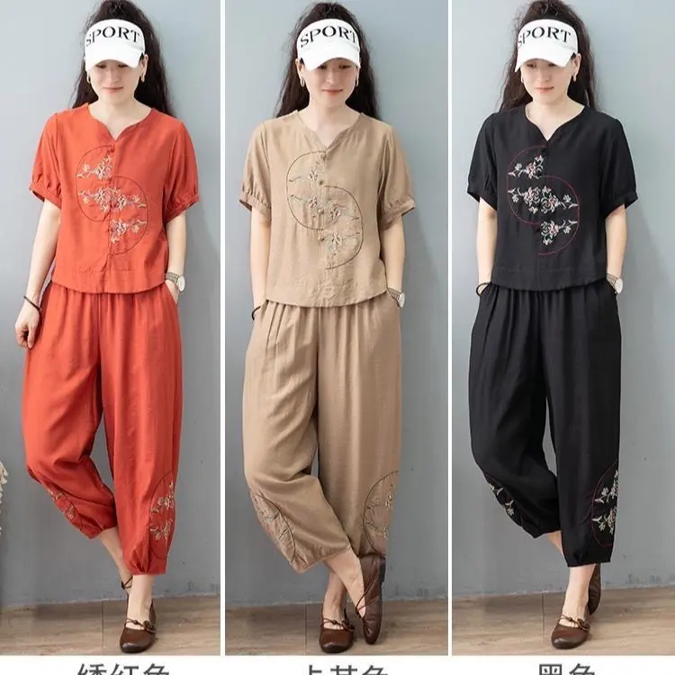 Bộ đồ lanh  thêu Hoa hàng nhập QC