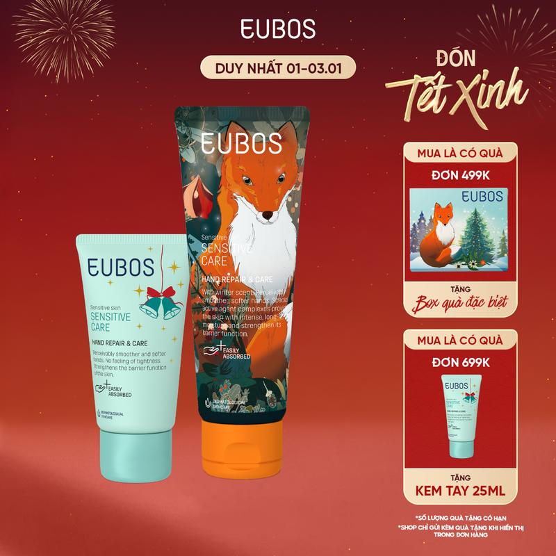 Combo 02 Kem Dưỡng Da Tay EUBOS Giúp Mềm Mịn Dưỡng Ẩm Chuyên Sâu An Toàn Cho Da Nhạy Cảm 25ml và 75ml