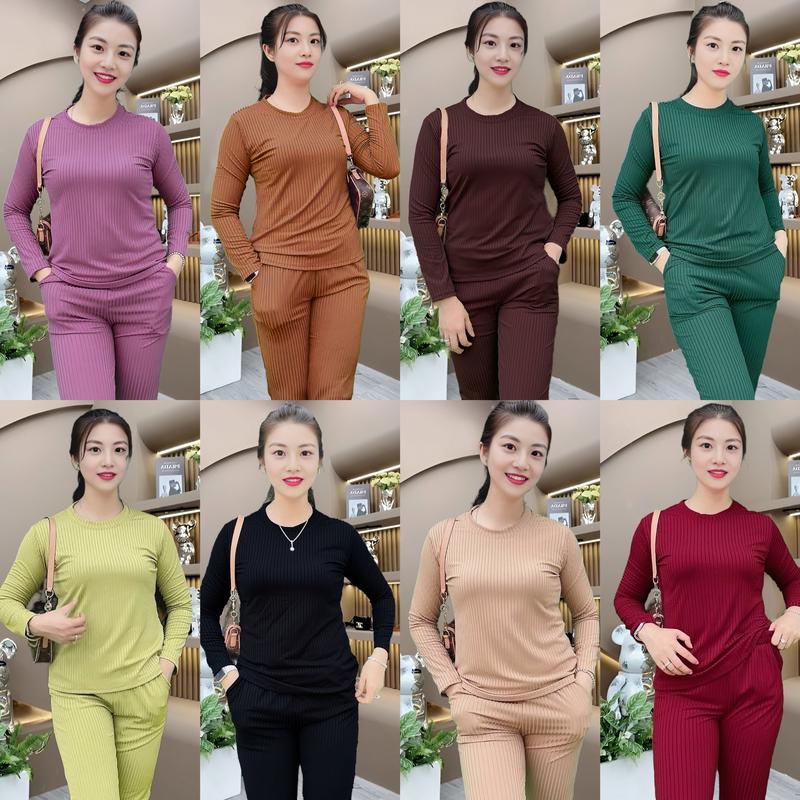 Đồ bộ ủ kem bộ mặc nhà thun gân ĐŨA bộ dài tay 40-65kg Nữ Women
