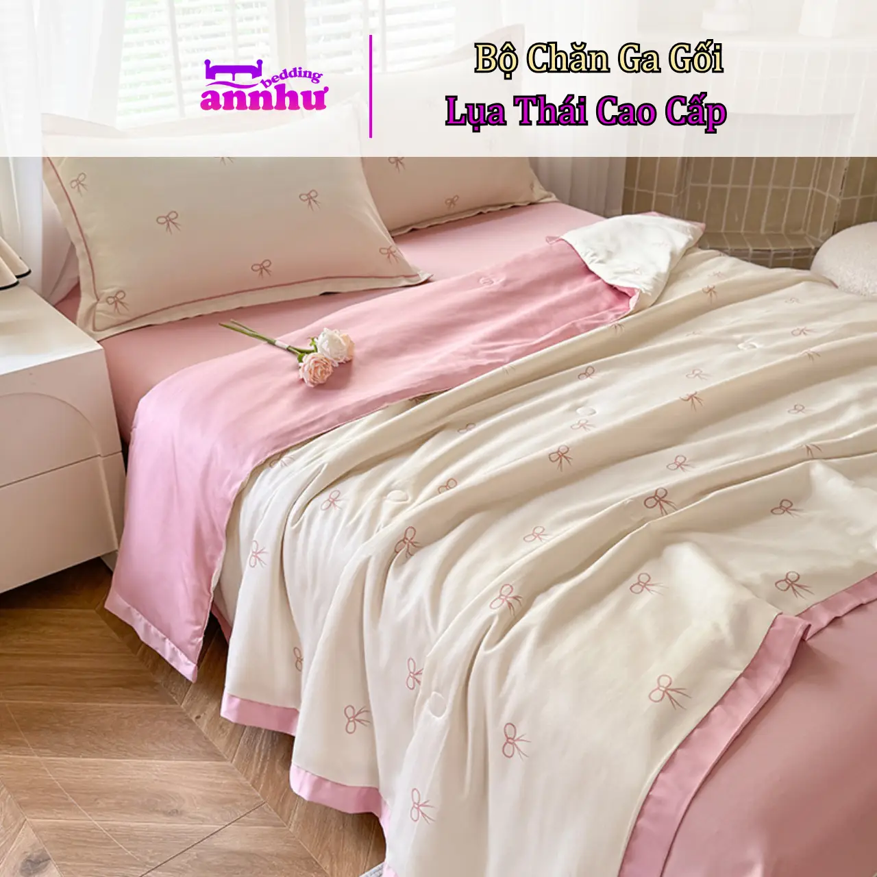 Bộ Chăn Ga Gối Lụa Thái 6D 4 Món Chăn Trần Bông Cao Cấp An Như Bedding