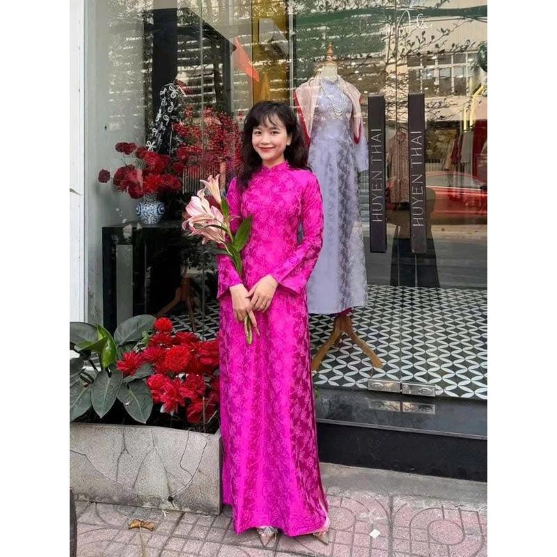 Áo Gấm Tơ Truyền Thống Tay Loe Nhẹ Màu Hồng Sen Đủ Size Từ S Đến 2XL 2