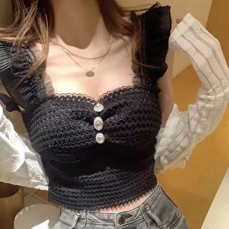 Product Introduction of New Camisole Women's Design Sense Niche Wooden Ear Temperament Short Bottoming Top-1728 2