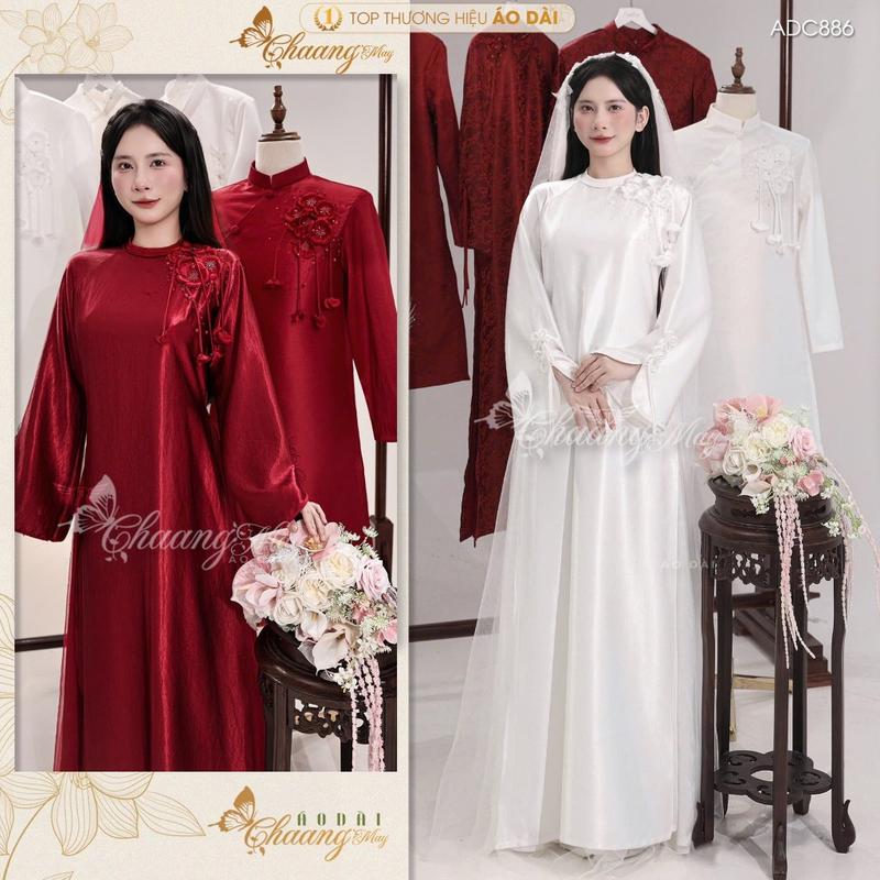Áo dài cưới cặp đôi cô dâu chú rể lụa satin gương ADC886 nam nữ dáng suông dự tiệc ăn hỏi lễ tết đẹp