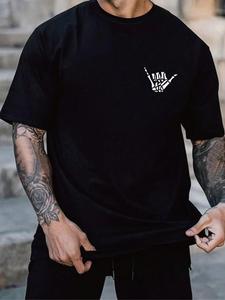 Men's Hand Gesture Print Round Neck Tee, Regular Fit Casual Sport T-shirt for Spring & Fall, Men's Top for Daily Wear