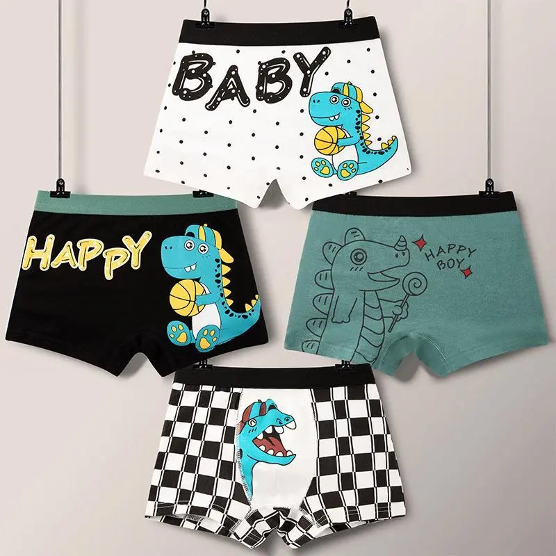 1 PCS Children's Underwear Boys Panties Underpants Dinosaurs pattern Helicopters pattern Cars pattern Cotton Breathable Kids Shorts Boy Briefs  (1 random pair of underwear)