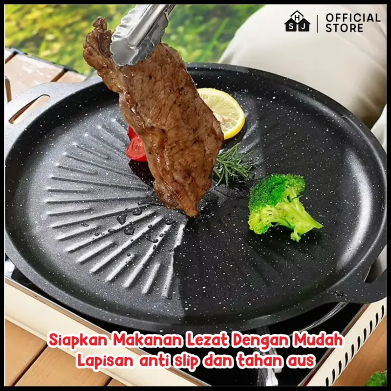 Grill Pan Premium BBQ Korean Wajan Panggangan Anti Lengket Serbaguna Alat Baja Teflon Kitchenware Bonus Set Capitan 5