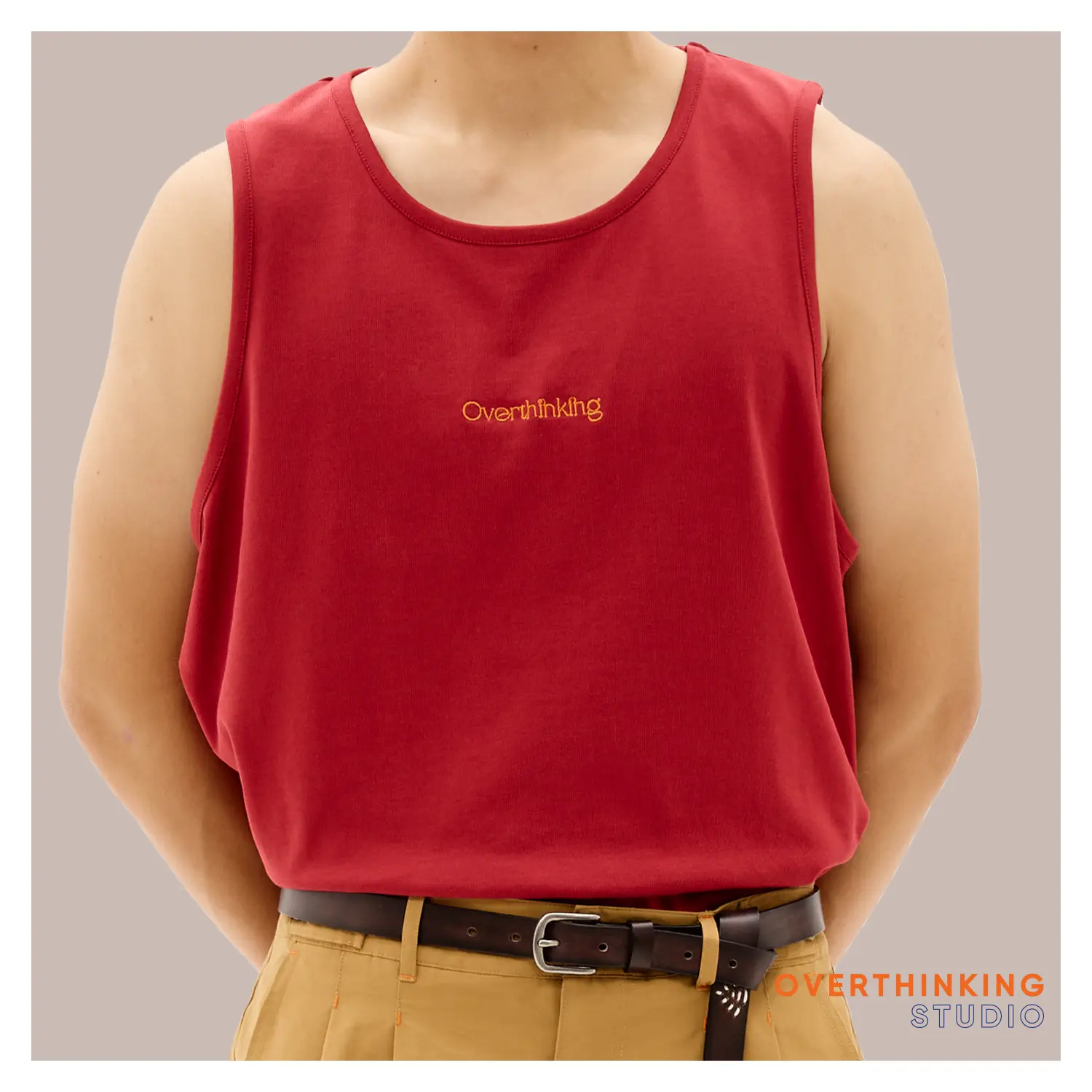 Áo thun ba lỗ nam - Wave Tank Top - Relaxed Fit - Trắng & Đỏ - Oversize - Menswear Nhung Menswear Cổ Tròn