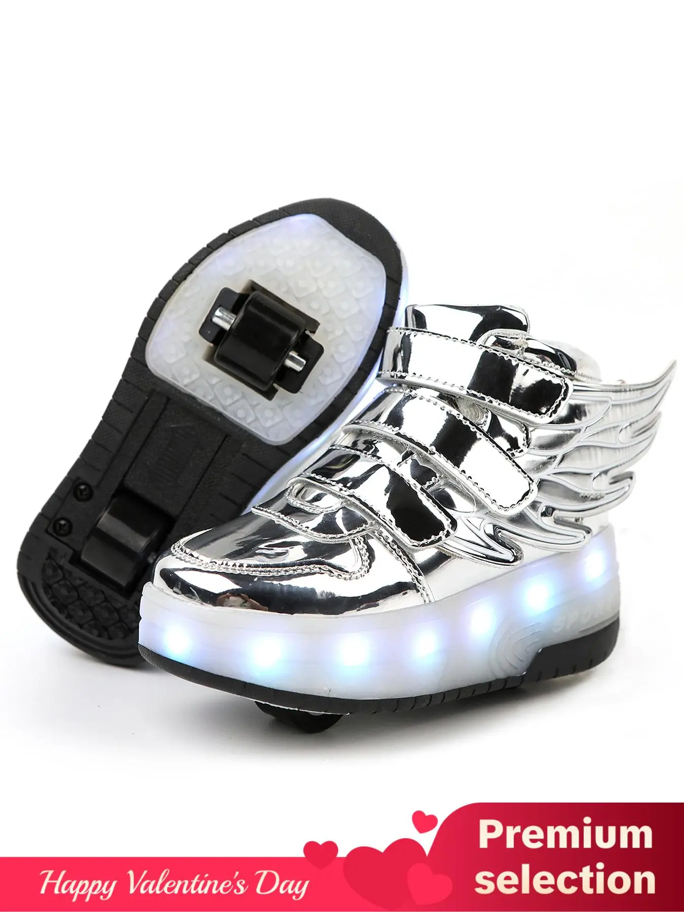 Kid's Unisex LED Light Up Velcro Skate Shoes, Creative Wing Design Electric Skate Shoes, Rechargeable Punk Style Skate Shoes for Daily Footwear for Boy & Girl, Valentine's Day, Gift