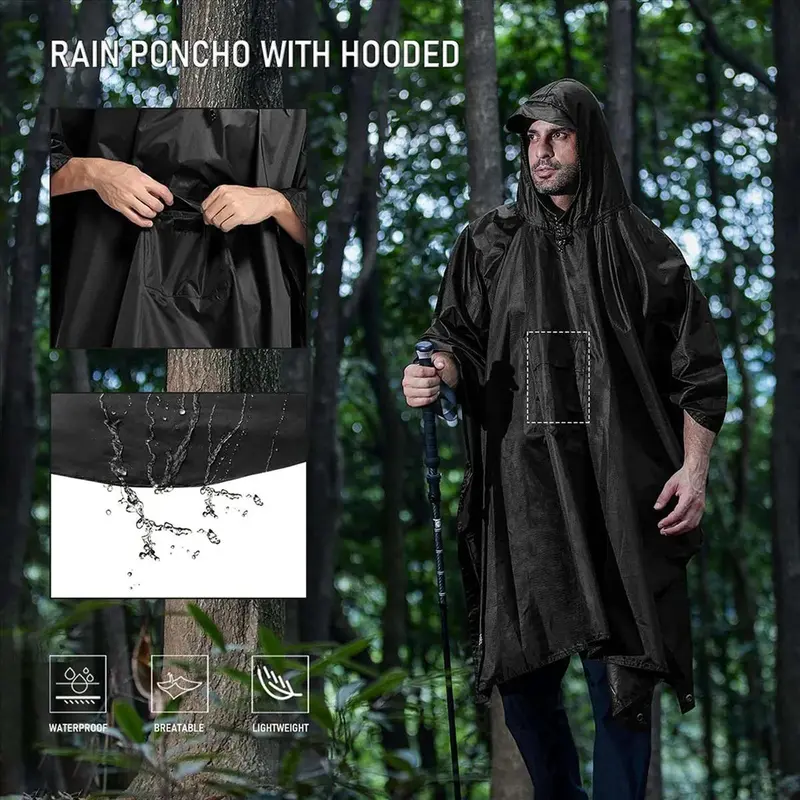 Large Hooded Raincoat, Portable Waterproof Poncho, Multifunctional Outdoor Camping Tent Mat, Holiday Gift 3