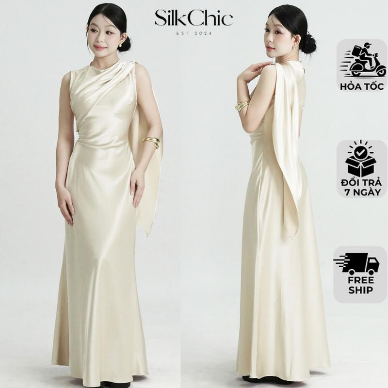  Đầm Lụa Dự Tiệc Dài Sang Trọng Cách Điệu Nhúng Cổ  SC784 Váy Lụa Dạ Hội Thiết Kế  Chiết Eo Tôn Dáng Thanh Lịch 