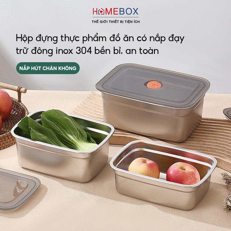 COMBO 2 Hộp Đựng Thực Phẩm Bằng Inox Có Nắp Đậy, Khay Đựng Đồ Để Tủ Lạnh Ngăn Mùi Bảo Quản Đồ Ăn