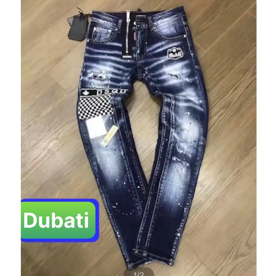 QUẦN JEAN NAM CHẤT BÒ XANH ĐẬM WASH THÊU CARO KIỂU MỚI VIP HOT TREND 2023 BD-77 CAO CẤP - DUBAI FASHION Pants Menswear