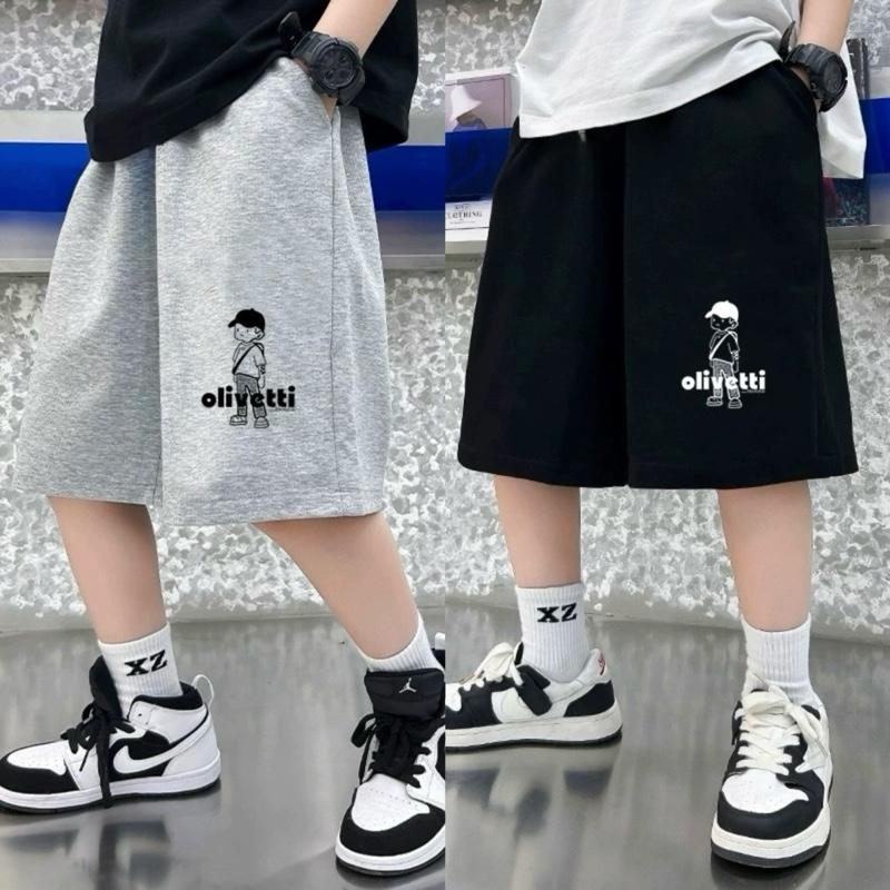 [20-55KG] QUẦN NGỐ THUN COTTON CHO BÉ TRAI FORM RỘNG CHẤT MỀM MÁT 2 MÀU ĐEN VÀ GHI IN HOẠ TIẾT OLIVETTI