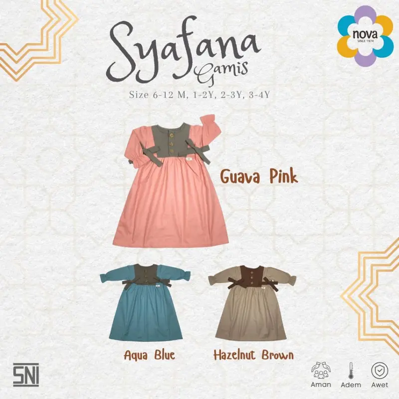 NOVA Pakaian Muslim Bayi dan Anak - Gamis Bayi Dan Anak Perempuan  6 Bulan - 4 Tahun ( 1 Pcs) - Syafana Gamis 3