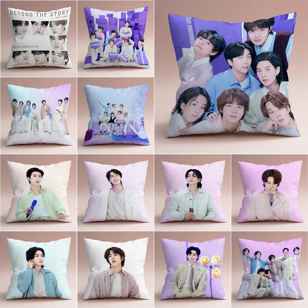 Kpop 10t  Anniversary Pillow Case Jin, Suga, J-Hope, RM, Jimin, V and Jungkook Double-sided Printed Pillow Cover Living Room Sofa Car Cushion Cover Home Decoration