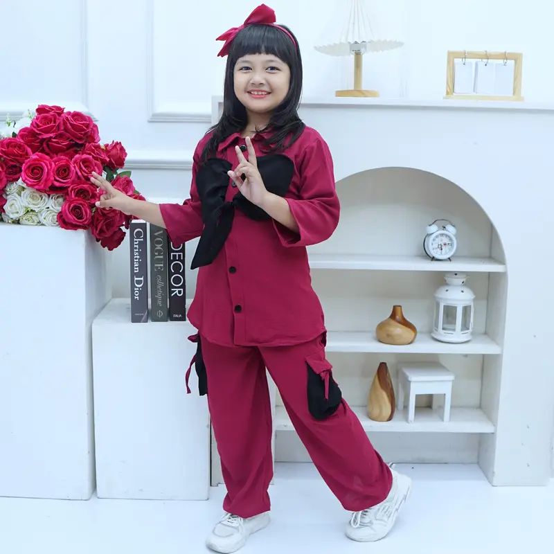 YA018 Baju anak perempuan usia 4-12 tahun setelan kupu kupu celana kargo Fashion 3