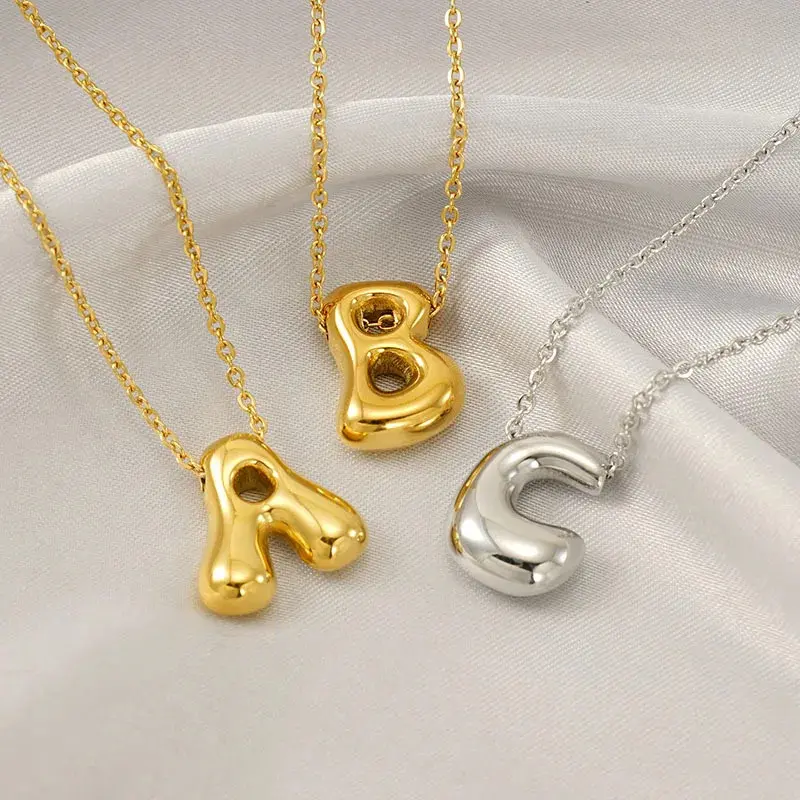 26 Initial Letter 18K Stainless Steel Balloon Bubble Necklace For Women Personalized Jewelry Gift Wholesales 0