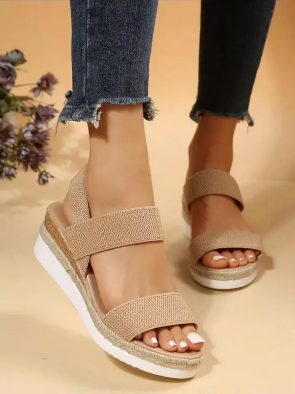 Women's Fashionable Solid Color Wedge Sandals, Casual Comfortable Wedge Sandals for Summer, Lightweight Breathable Shoes for Daily Wear, Sandals for Women 5