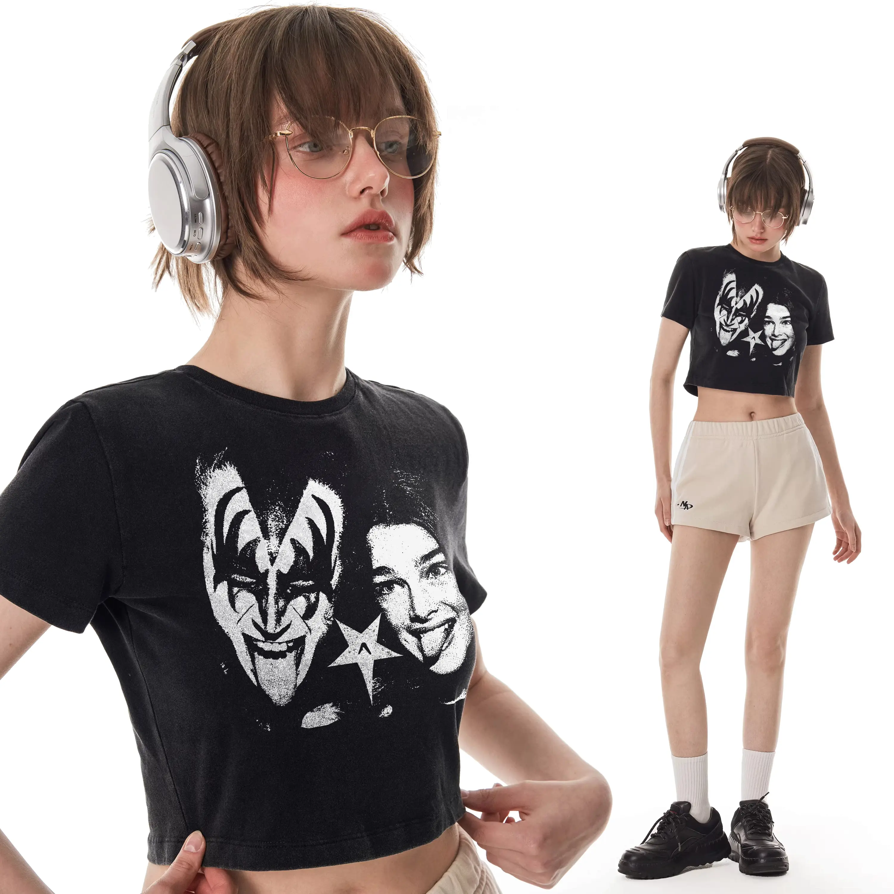 AVICA CROP TOP Y2K STYLE HELL CLOWN Wanita Kaos Atasan Baju Pendek