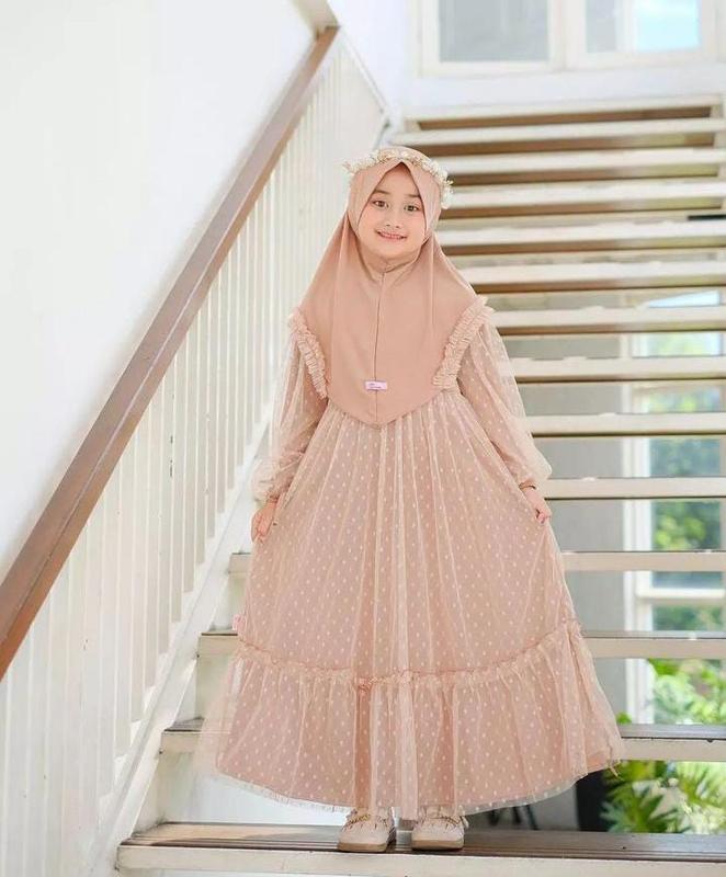 Gamis Set Hijab Anak Terbaru Fashionable 10-15 Tahun Shakila Full Tilledot 4