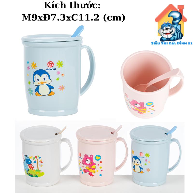Ly Nhựa ,Ca Cốc nhựa Việt Nhật 400ml uống nước có nắp đậy kèm thìa cho bé, chịu nhiệt xinh xắn 6002