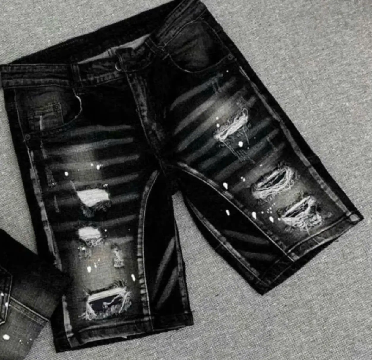 Quần short jean nam 2 Đáy đen loang rách xước nhẹ Co dãn phong cách trẻ trung thời trang hottrend Menswear Pants Có Túi
