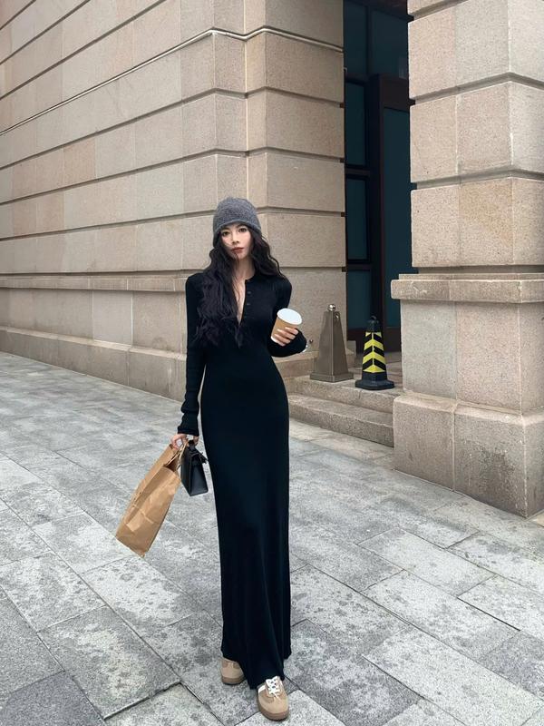 Đầm Len Gân Cổ Trụ, Tay Dài Đính Cúc - Tharo Clothing [DAM00057] 6