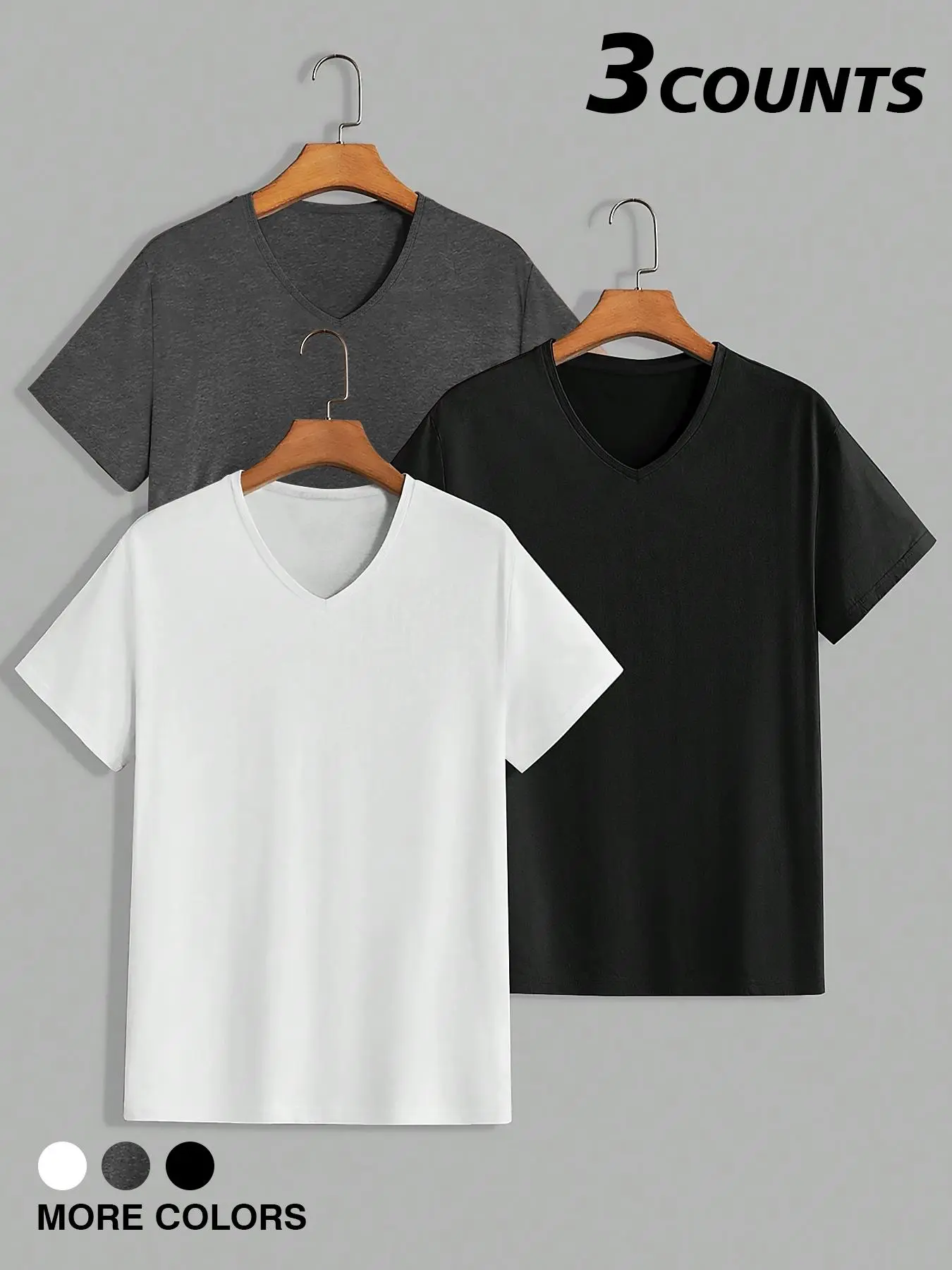 Men's Solid V Neck Short Sleeve Tee, Regular Fit Casual Comfy T-shirt for Summer, Men's Top for Daily Wear, Tropical