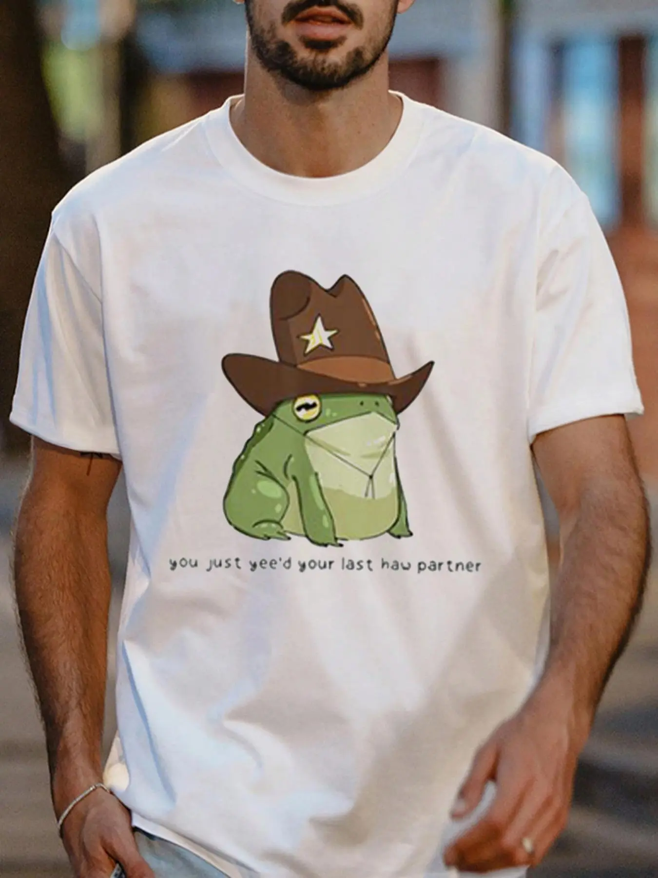 Men's Cartoon Frog Print Round Neck Tee, Casual Short Sleeve T-shirt for Summer, Fashion Men's Top for Daily Wear