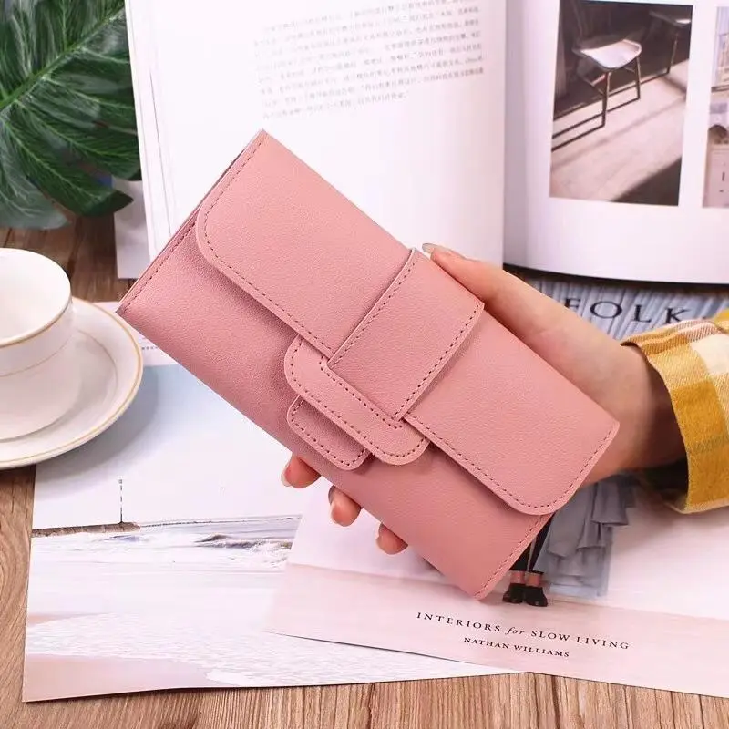 Luxury PU Leather Women Wallets Long Hasp Fold-over Pattern Coin Purses Female Brand Solid Colors New Thin Clutch