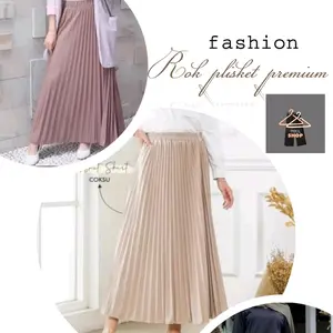 rok plisket wanita viral  / rok plisket wanita /rok wanita viral / rok plisket panjang / rok wanita kekinian Fit Karet Muslim Bawahan Maxi Casual Dewasa